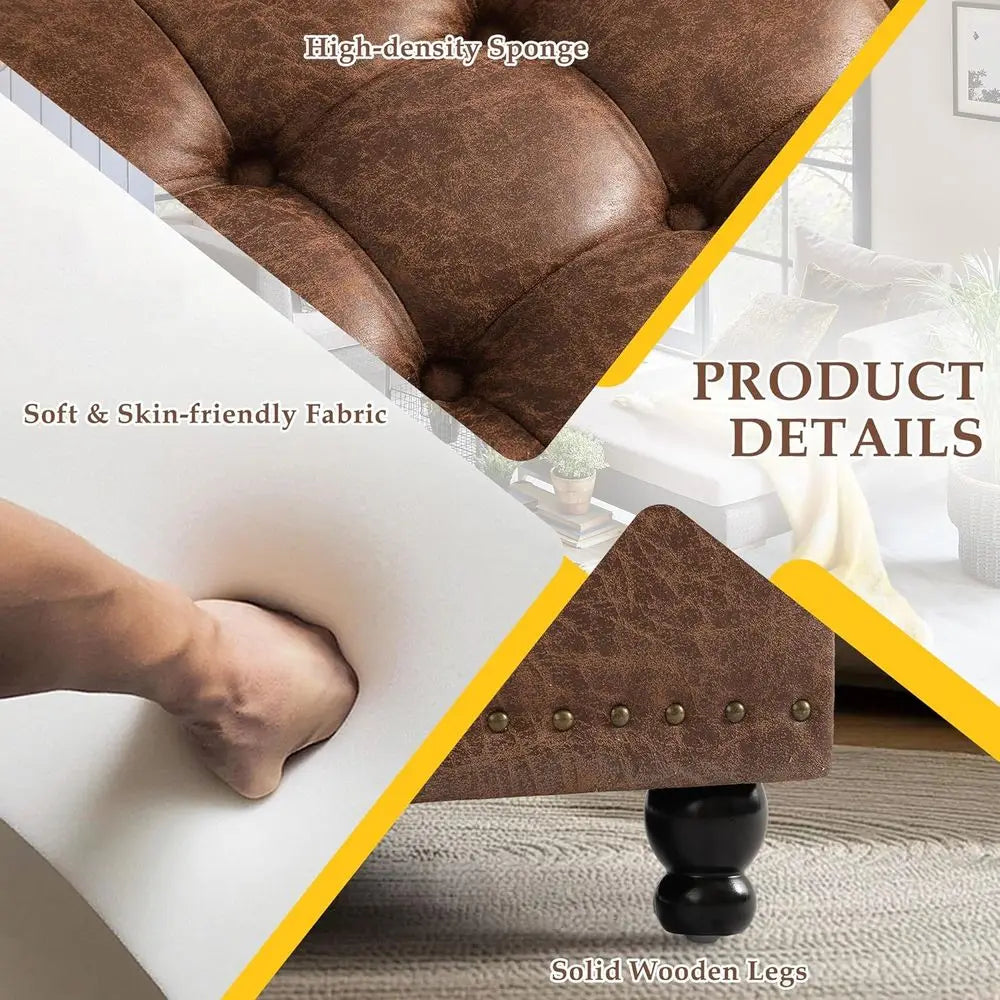Large 36 Square Ottoman with Storage, Tufted Upholstered Top, Solid Wood Legs, Ideal for Bedroom or Living Room (Brown)