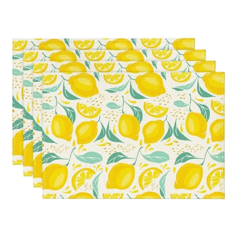Yellow Checks Vase Lemon Summer Placemats 12 X 18 Inch Seasonal Spring Table Mats for Holiday Party Kitchen Dining Decoration