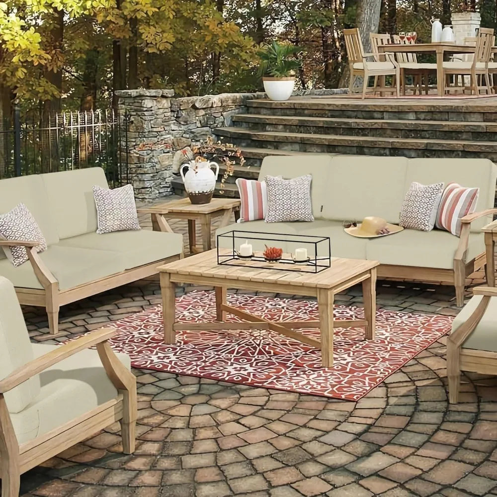 Outdoor Deep Seat Cushion Set, Rainproof & 3-Year Fade Resistant Patio Furniture Cushions with Removable Covers, Beige