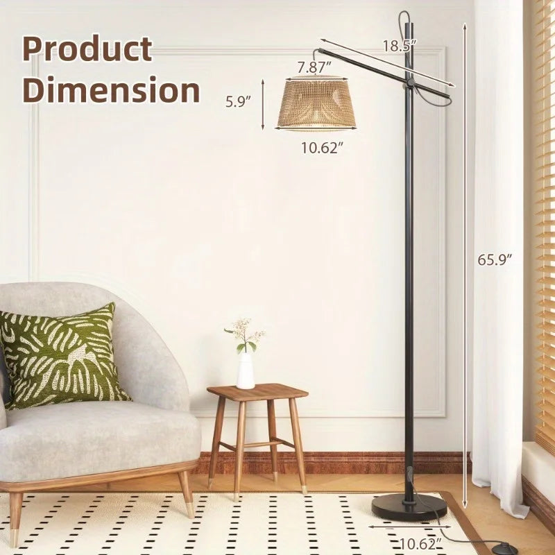 Arched Standing Lamps with Foot Switch- Woven Lampshade Floor Lamps with LED Bulb, Ideal for Living Rooms, Bedrooms, and Offices
