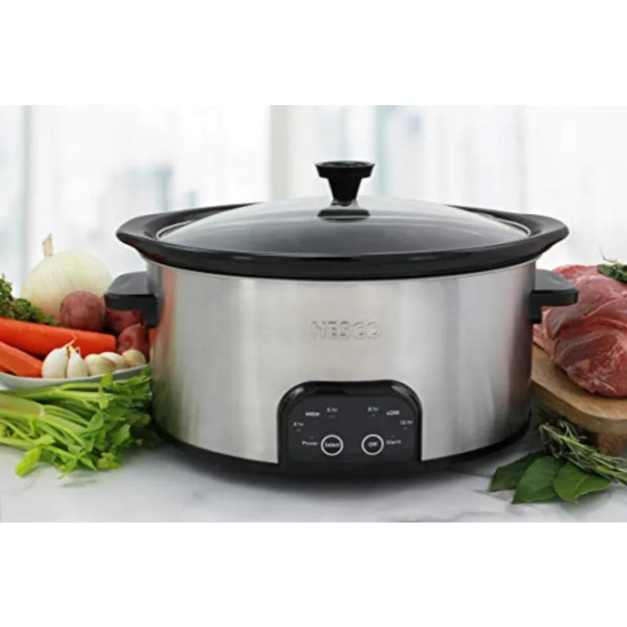 DSC-6-25 Digital Slow Cooker 6 Quart Silver Ideal for Busy Weeknights and Meal Prepping Features Precise Temperature Control En