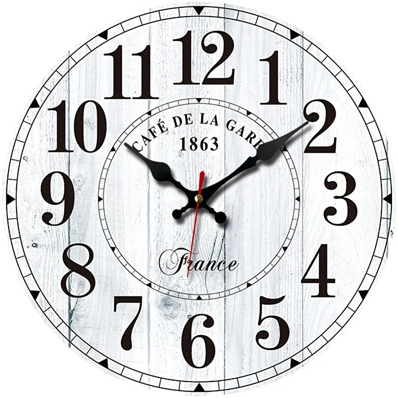 A Round Wooden Wall Clock, Retro Wood Grain Minimalist Large Number Creative Wall Clock, Suitable for Bedroom Living Room Office