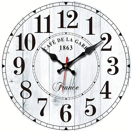 A Round Wooden Wall Clock, Retro Wood Grain Minimalist Large Number Creative Wall Clock, Suitable for Bedroom Living Room Office