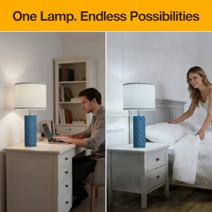 Farmhouse Bedside Table Lamp Set of 2, Modern Ceramic Lamps for Living Room, 3 Color Temperature Rustic Table Lamps for Bedroom