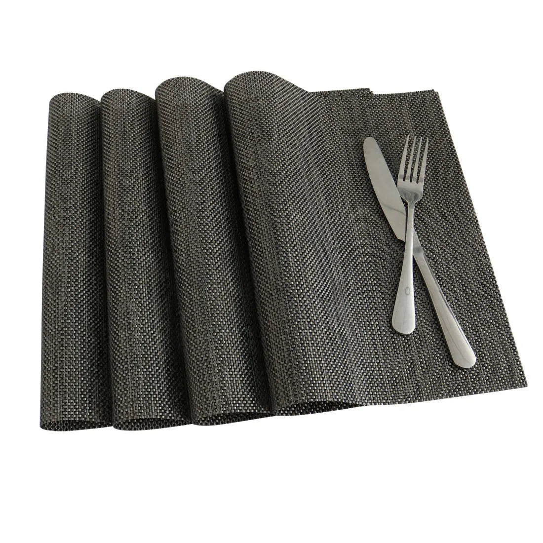 Heat Resistant Non-Skid Removable Pvc Table Mats Woven Placemats Dark Gray 6Pcs