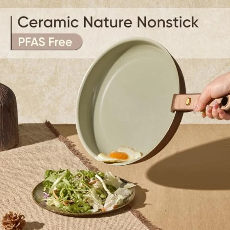Ceramic Cookware Set, Pots and Pans Set Non Stick with Detachable Handle, RV Kitchen Cooking Set, Induction and Oven Safe, PFAS