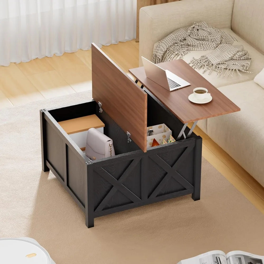 Lift Top Coffee Table with Storage Farmhouse Coffee Table for Living Room Wood Rustic 31.5" Square Storage Cabinet Center Table