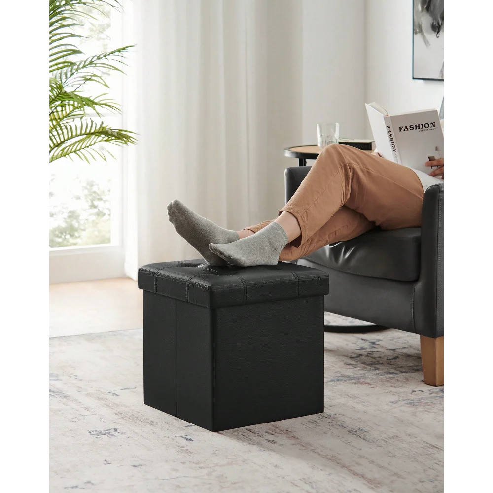 SONGMICS 15 Inches Folding Storage Ottoman, Cube Footrest, Puppy Step, Coffee Table With Hole Handles, Max. Static Load 660 Lb,