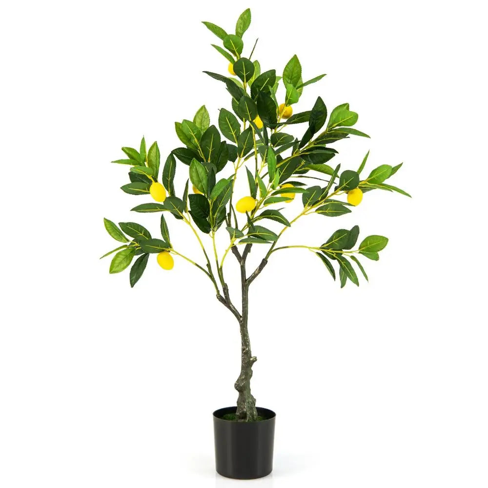 Artificial Lemon Tree, 32 Tall Fake Lemon Plant, Pre Potted Faux Lemon Tree with Cement Pot, Plastic Lemon Fruit Tree for Home
