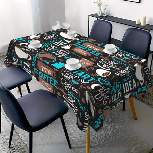 Tablecloth Stylish Coffee Themed Rectangular Tablecloth Polyester Table Cover for Home Gatherings Parties Coffee Bar Accessories Easy Care Durable Machine Washable Kitchen Dining Table Decor Indoor Outdoor Use Reusable Tablec