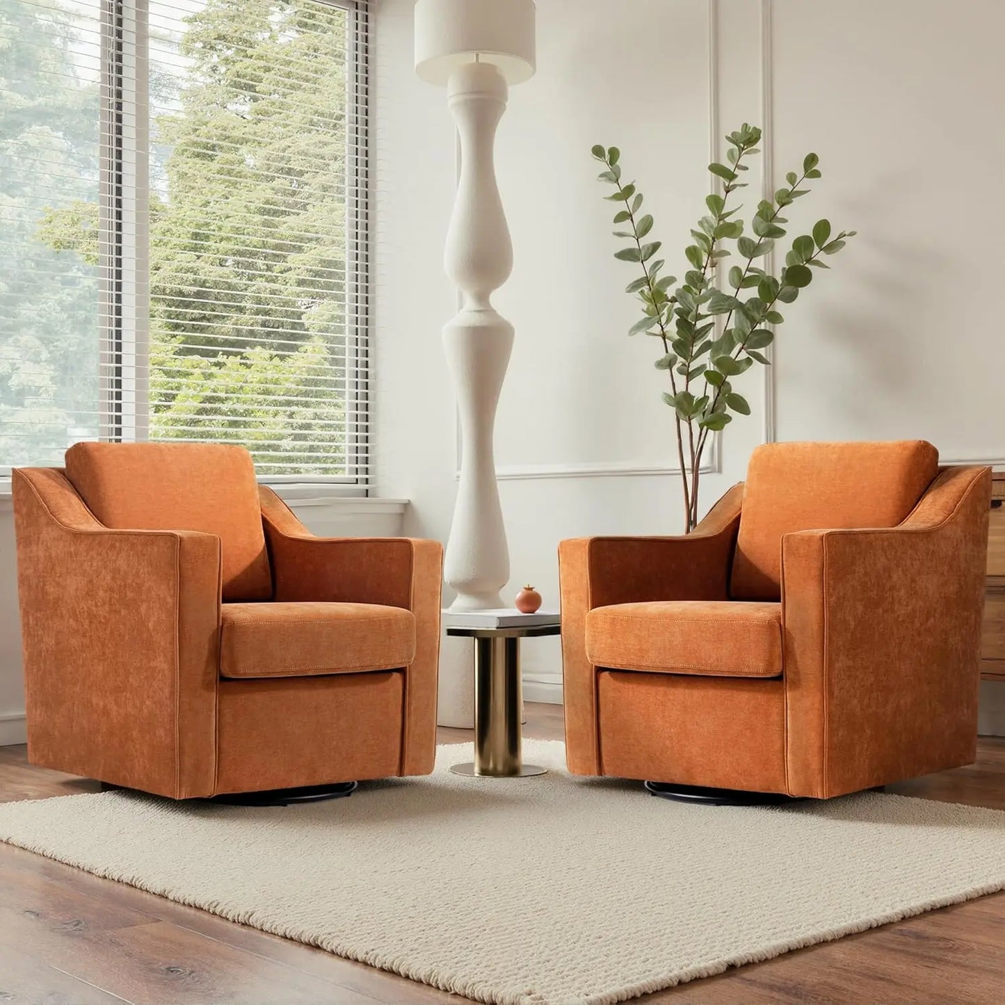 Swivel Chenille Accent Chair Set of 2, Modern Armrest Comfy Single Sofa for Living Room, Custom