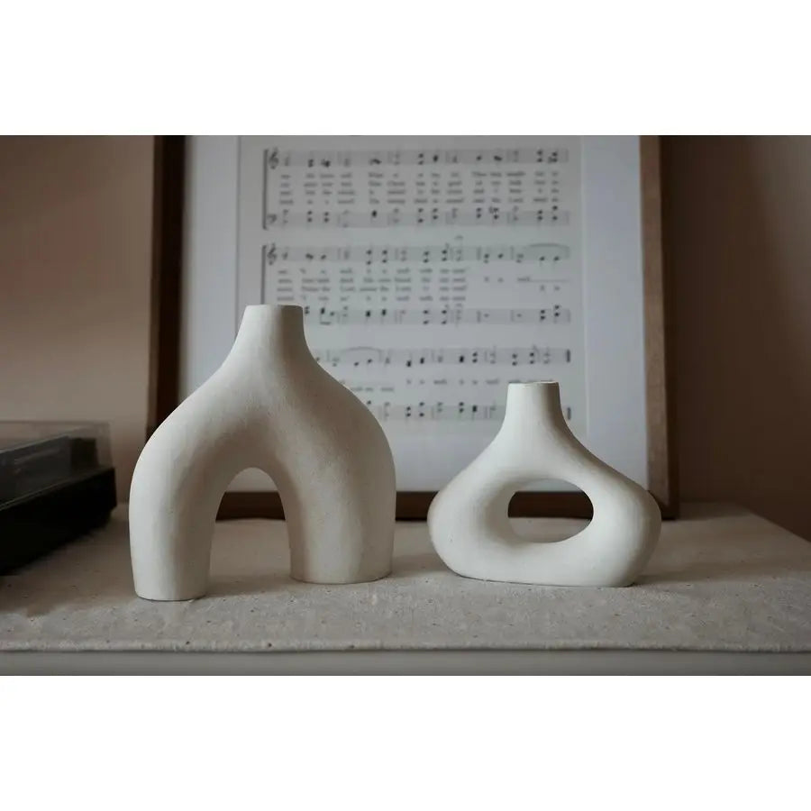 Donut Vase, Set of 2 White Large Ceramic Vase Minimalist Nordic, Hollow Table Centerpiece, Olive Plant, Wedding, Living Room