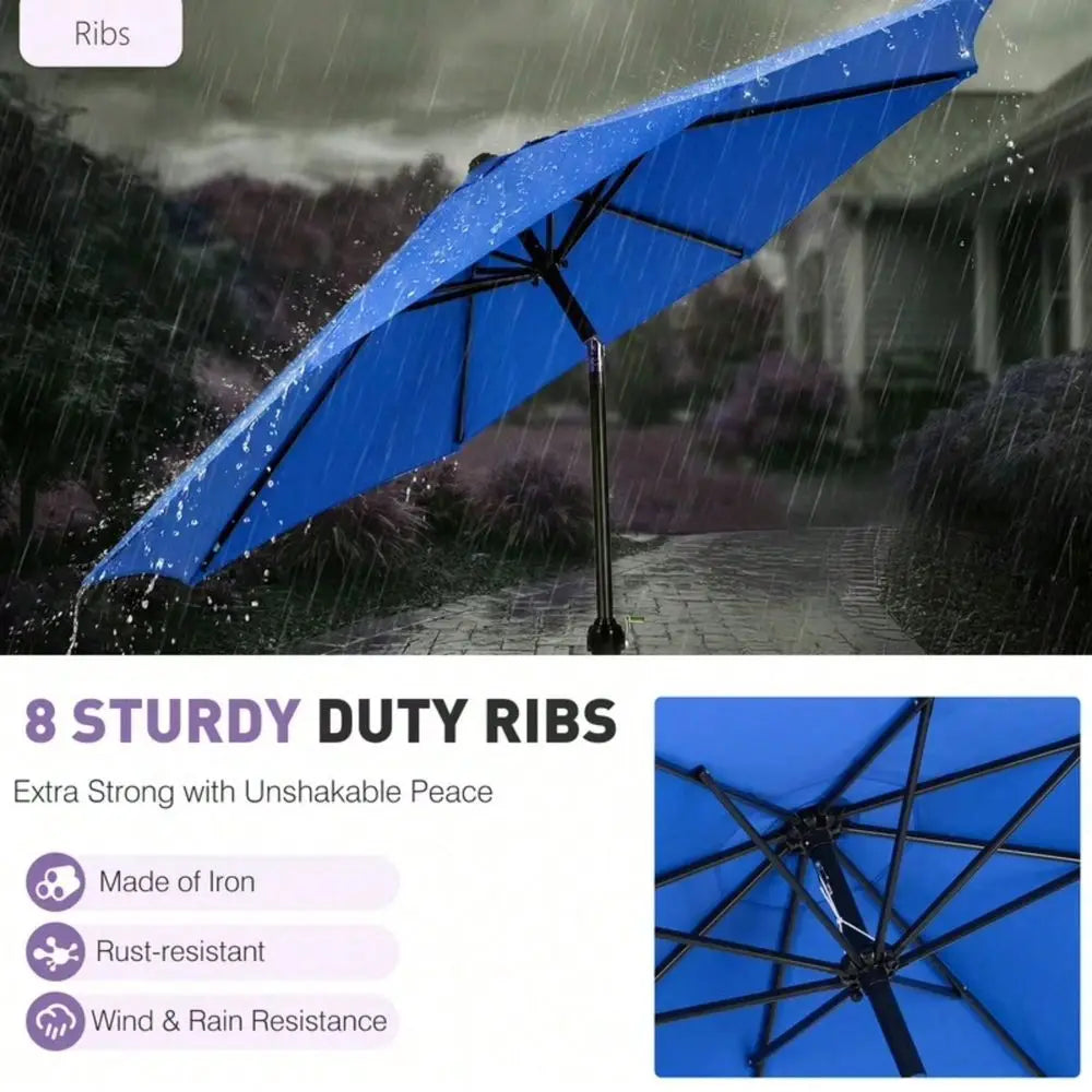 9FT Outdoor Patio Umbrella Outdoor Table Umbrella With Push Button Tilt And Crank, Market Umbrella 8 Sturdy Ribs UV Protection