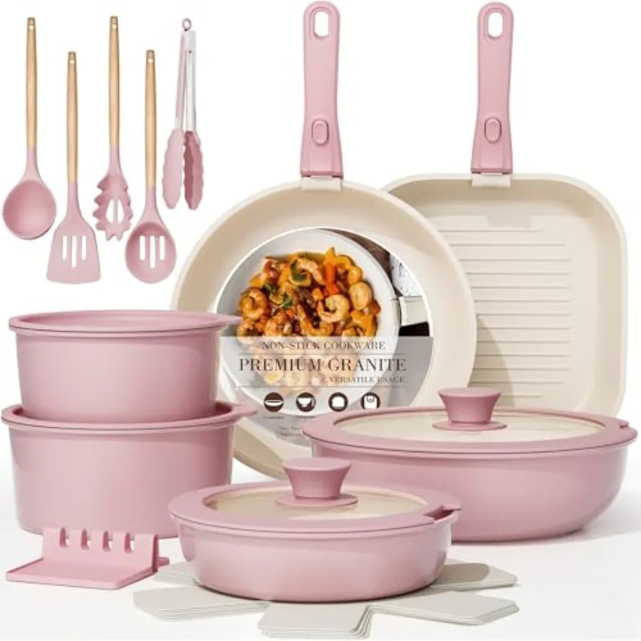 Pots and Pans Set Non Stick, Ceramic Cookware Set Detachable Handle, RV Kitchen Cooking Set Removable Handles, Oven Safe, Induc