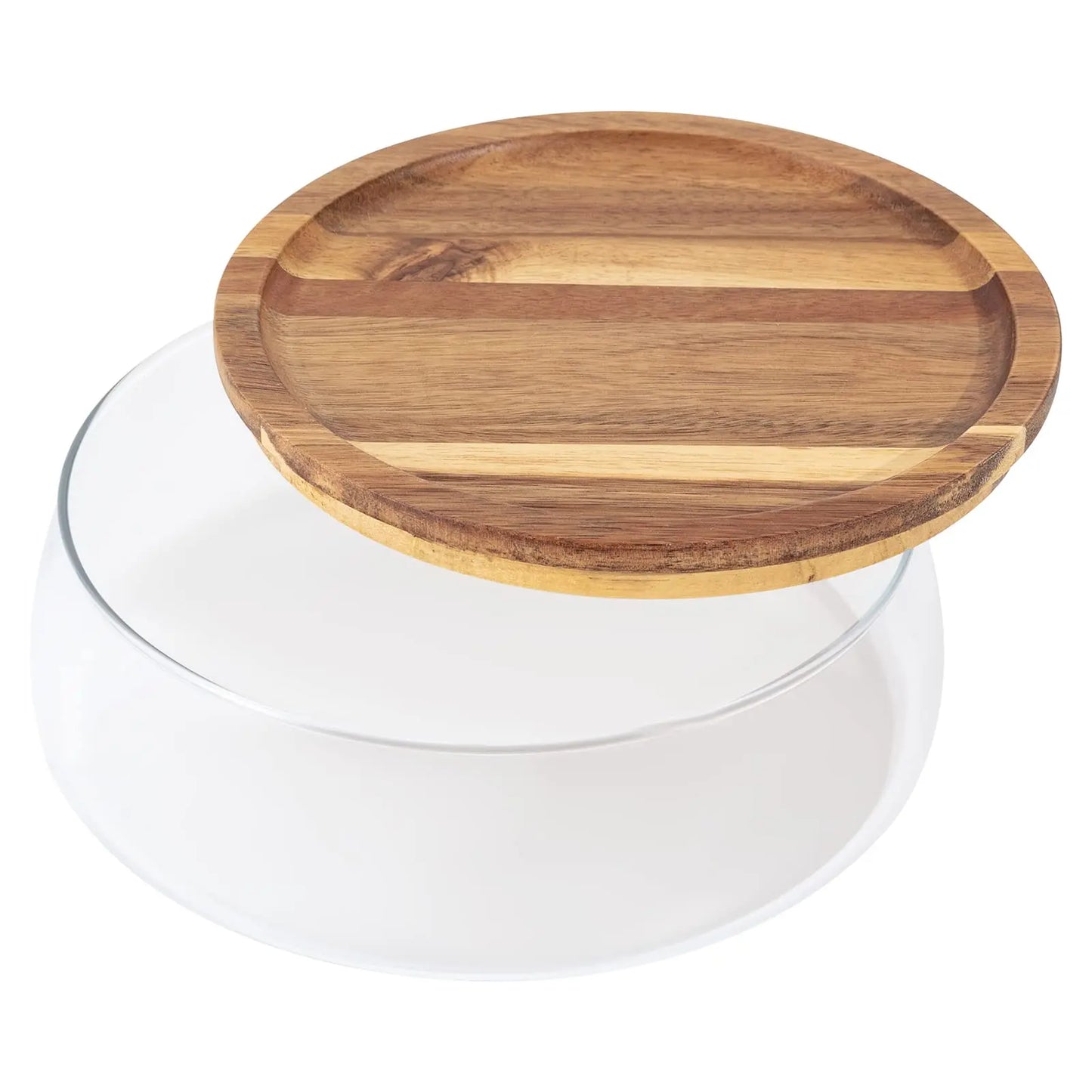 Glass Bowl, Candy and Nuts Serving Container with Wooden Lid, Round Food Storage Platter Round Multifunctional Snack Serving Tra