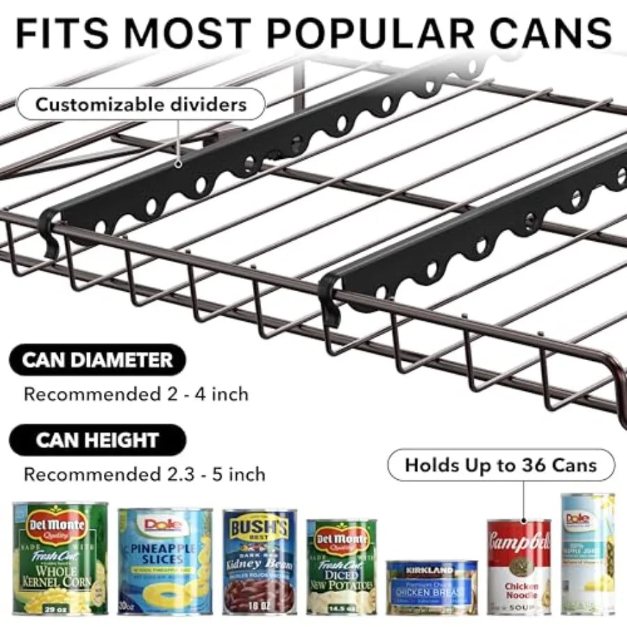 Stackable Can Organizer Rack for Pantry/Cabinet 11.5" D x 17" W x 13.75" H Holds 36 Cans 3-Tier Can Food Storage Dispenser Bron