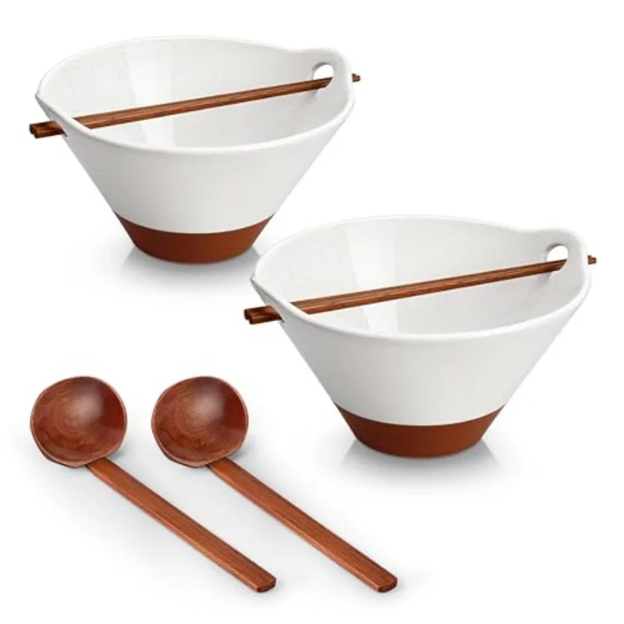 42 oz Ceramic Ramen Bowl Set with Wooden Spoon and Chopsticks Japanese Style Soup Bowls for Ramen Pho Noodles Set of 2 Microwav