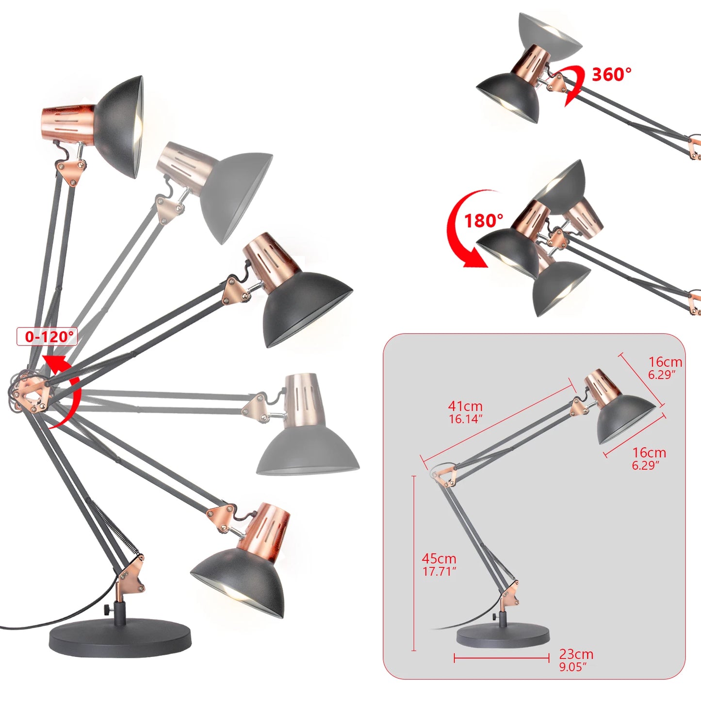 Black Retro Metal Swivel Arm Desk Lamp Adjustable Architect Morden Table Lamp High Task Lamp With Switch For Bedroom Study Room