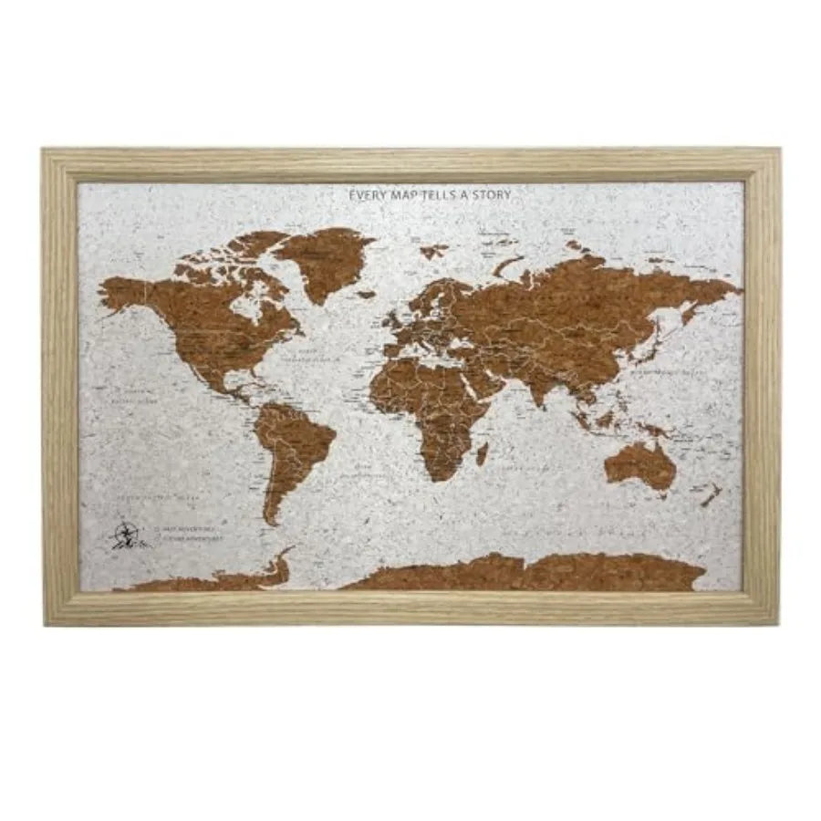 World Map Pin Board Travel Map Frame Framed Pinboard Cork Wooden Design 70 Push Pins Included 14.2'' x 21.2'' Personalised Home