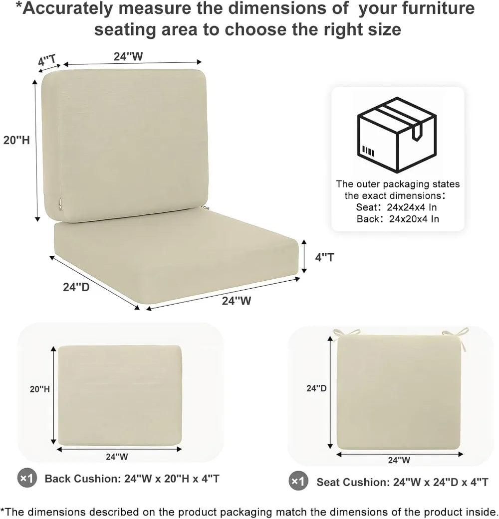 Outdoor Deep Seat Cushion Set, Rainproof & 3-Year Fade Resistant Patio Furniture Cushions with Removable Covers, Beige