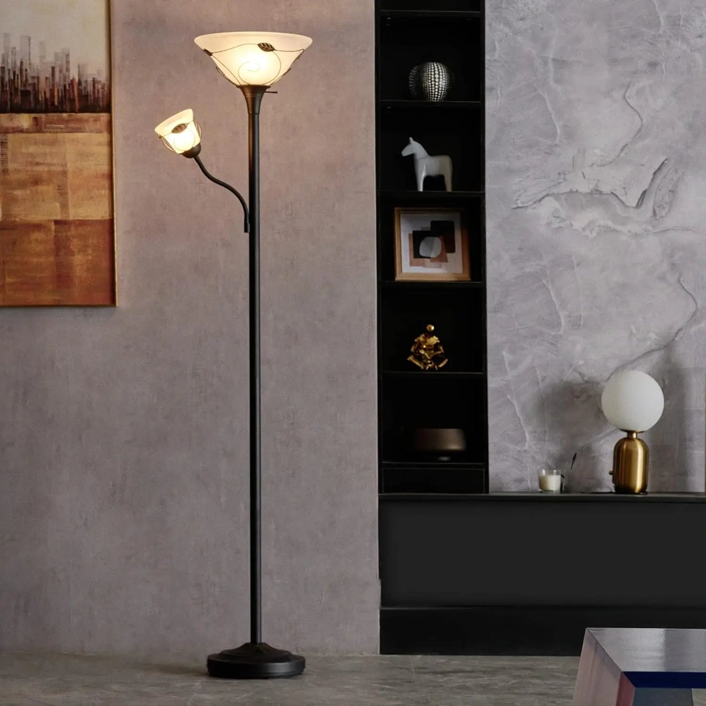 Torchiere Floor Lamp with Side Reading Light, 71" Antique Bronze Combo Lamp for Living Room Bedroom Home Office
