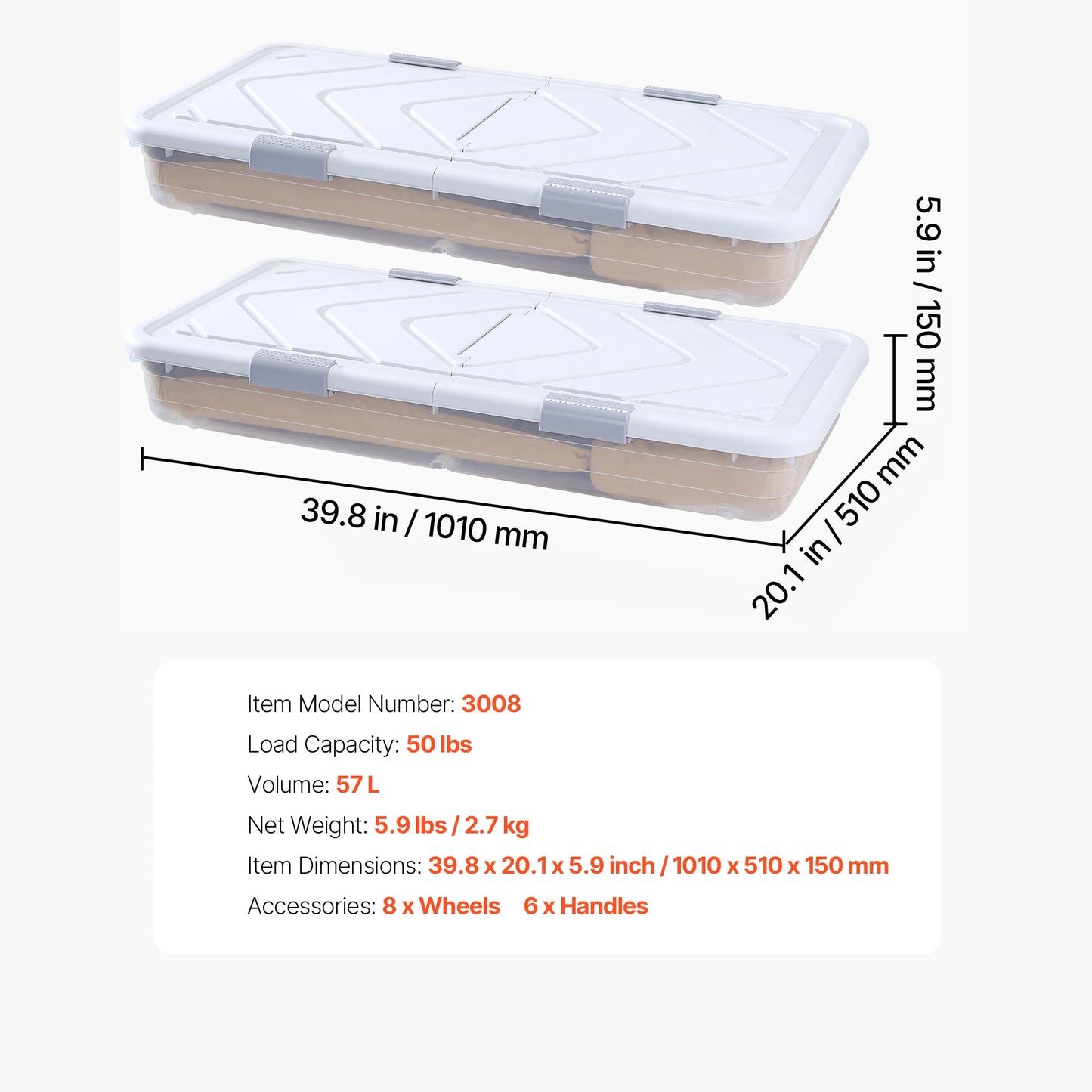 SucceBuy Under Bed Storage Underbed Shoes Organizer with Wheels/Clear Lids Under the Bed Storage Bins for Clothes Shoes Blankets
