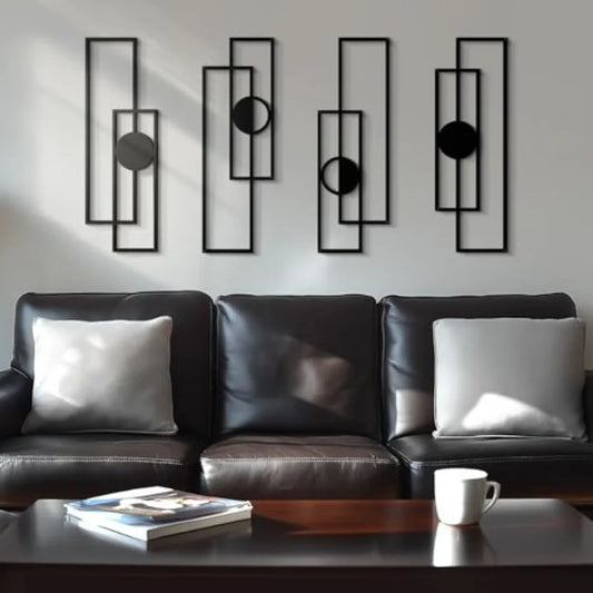 Abstract Black Metal Wall Art for Living Room 4 Pack Large Wall Sculptures Minimalist Modern 3D Textured Geometric Metal Wall D