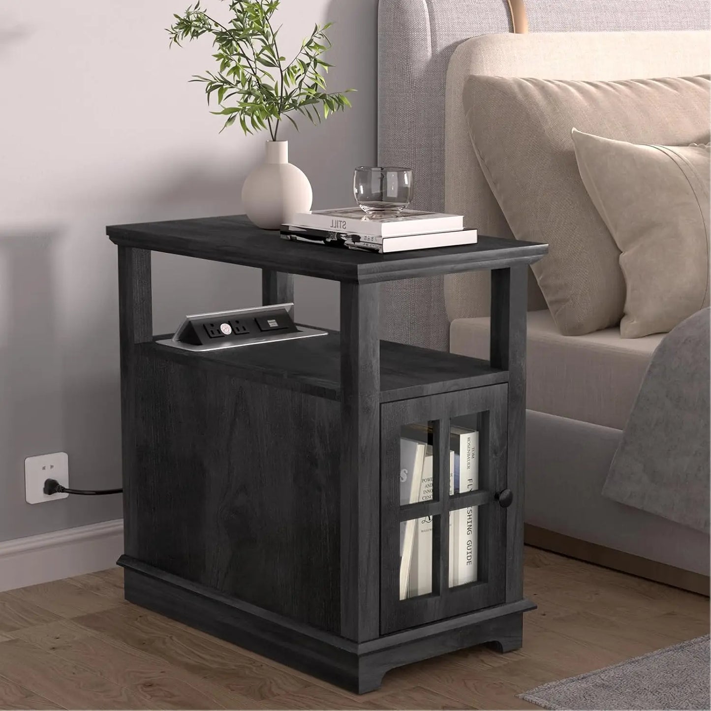 End Table, End Tables Living Room, Storage End Tables, Side Table with Charging Station, Charging Nightstand for, Customized