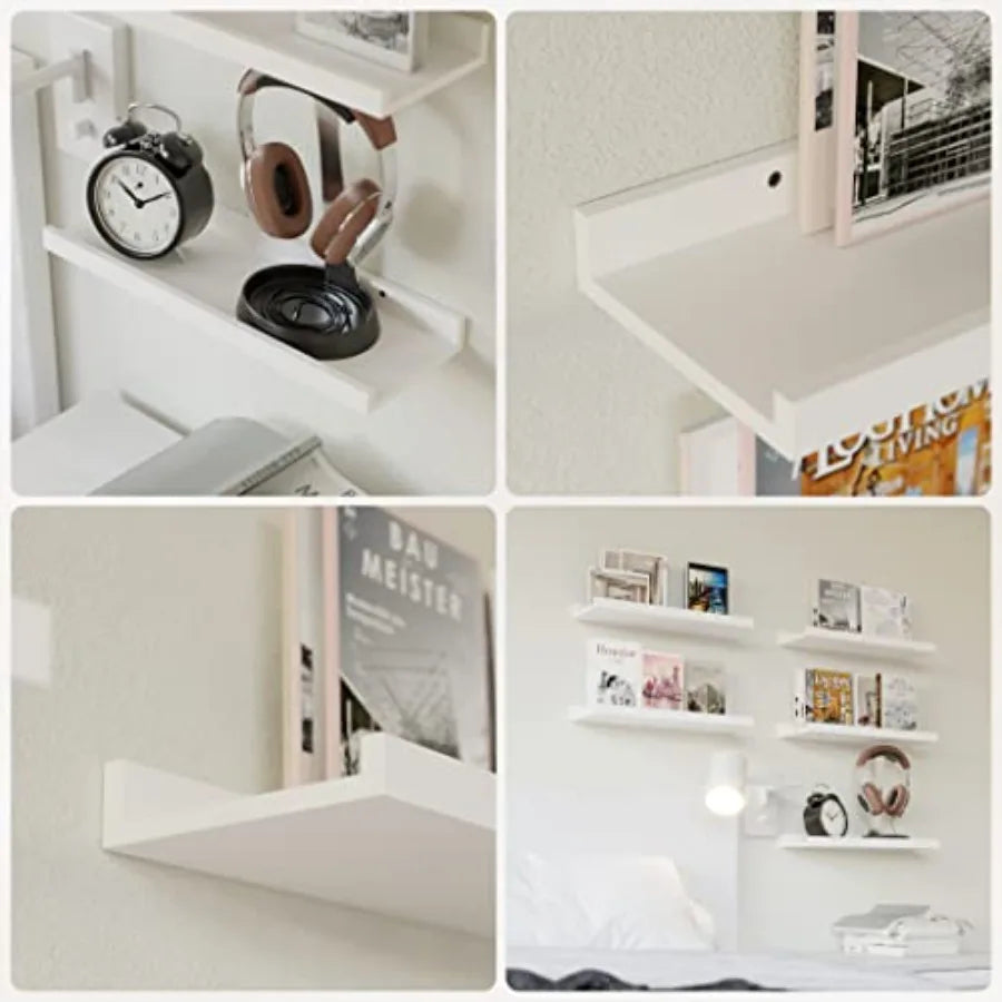 5 Set White Floating Shelves Wall Mounted Shelves for Wall Decor Modern Picture Ledge Shelf with Lip for Storage Nursery Bedroo