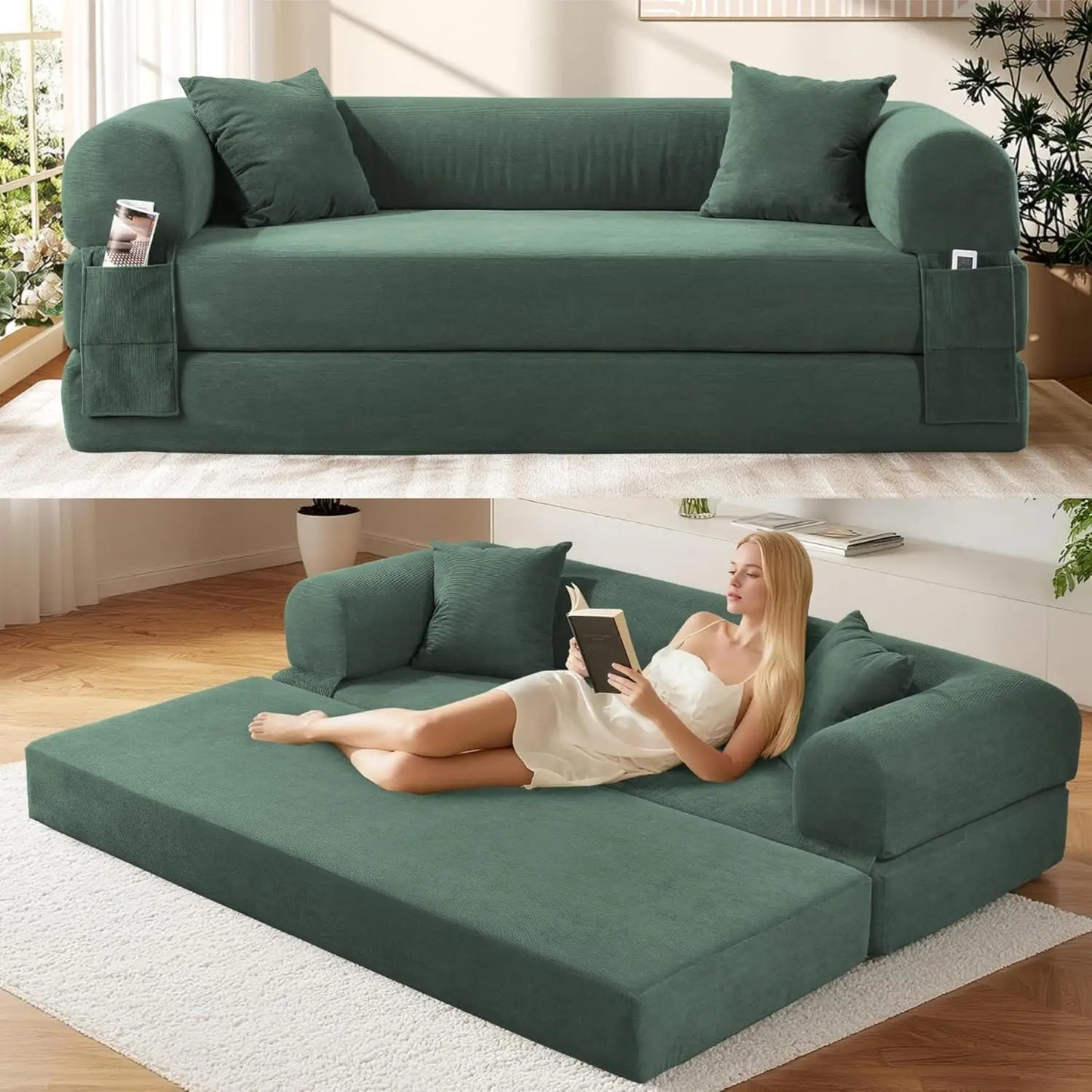 Convertible Futon Sofa Bed,80" Folding Pull Out Couch Bed with Storage,Queen Sleeper Sofa Bed,Compressed Couch, Customized
