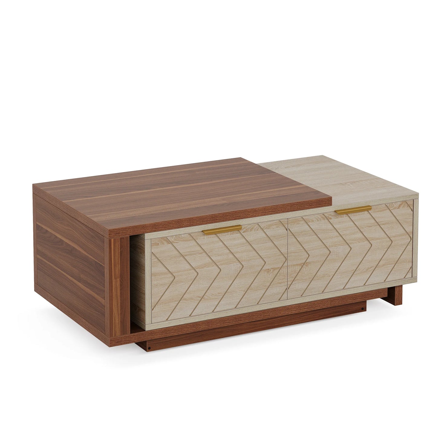 Tribesigns Extendable Coffee Table, 42"-65" Length Adjustable Reversible Wood Coffee Table with 2 Storage Drawers