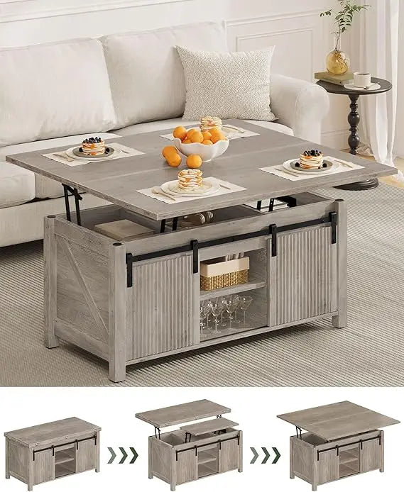 Preferred Lift Top Coffee Table, 4 in 1 Versatile Coffee Table, Farmhouse Convertible Coffee Tables, with Hidden Compartments, w