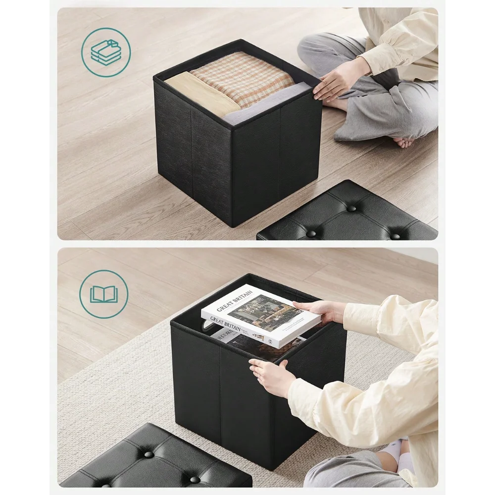 SONGMICS 15 Inches Folding Storage Ottoman, Cube Footrest, Puppy Step, Coffee Table With Hole Handles, Max. Static Load 660 Lb,