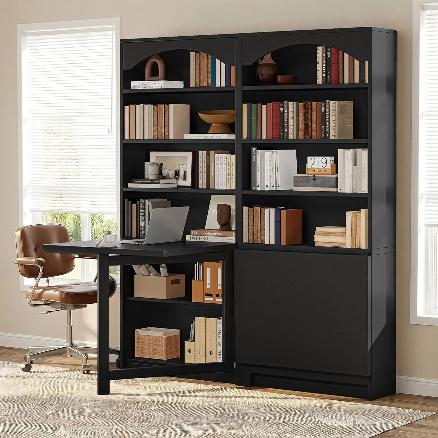 6-Tier Bookshelf with Folding Table, 72.8” Tall Open Storage Bookcase, Large Storage Capacity, Modern Display Shelf, Customized