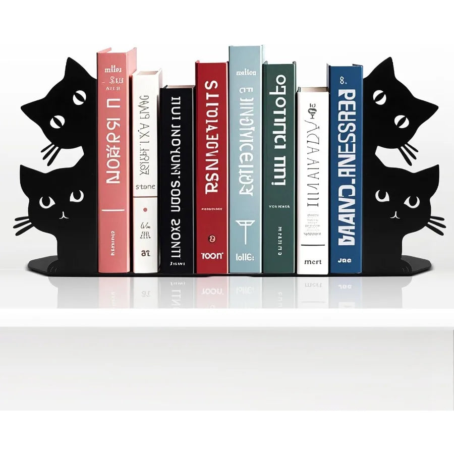 Peeping Cat Bookends for Shelves Decorative Metal Book Ends for Heavy Books Book Stopper for Office Home Cute Desk Bookshelf De