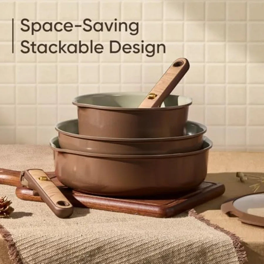 Ceramic Cookware Set, Pots and Pans Set Non Stick with Detachable Handle, RV Kitchen Cooking Set, Induction and Oven Safe, PFAS