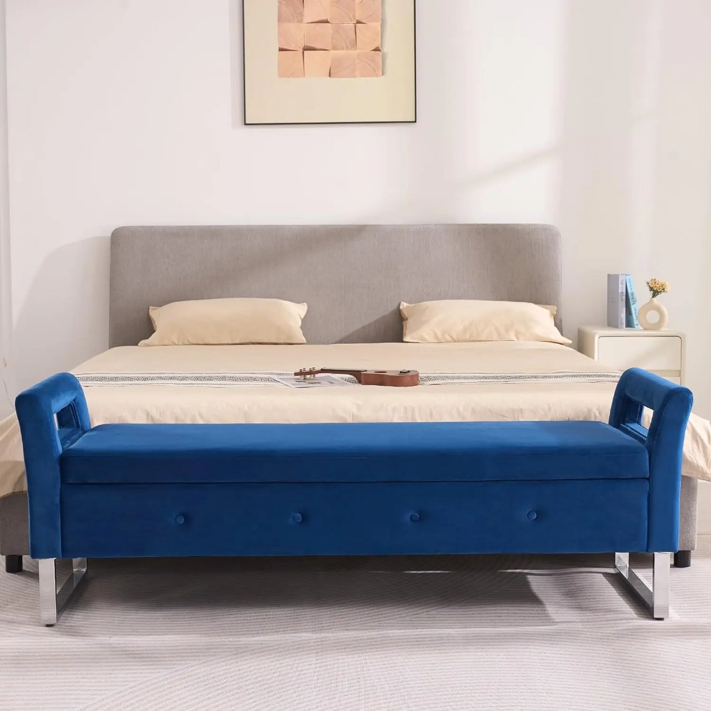 65.35" W Ottoman with Storage Bench for Bedroom End of Bed with Removable Pillows Upholstered Storage Ottoman Bench, Customized