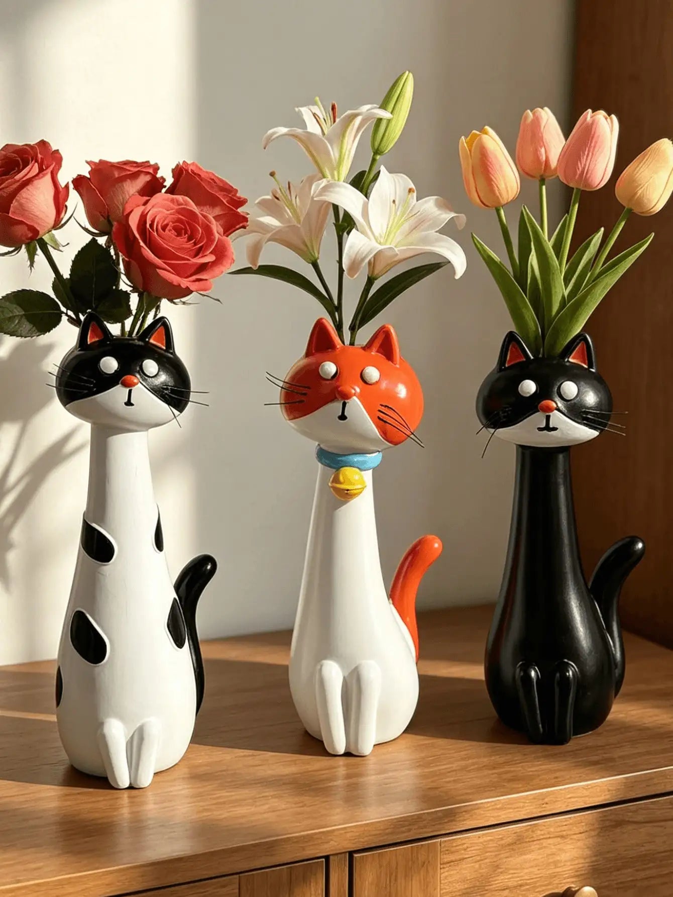 1Pc Healing Cartoon Cat Shaped Resin Vase - Creative Cute Pet Flower Vase, Fun Atmosphere Decor For Living Room & Desktop | Home