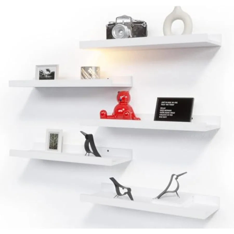 5 Set White Floating Shelves Wall Mounted Shelves for Wall Decor Modern Picture Ledge Shelf with Lip for Storage Nursery Bedroo