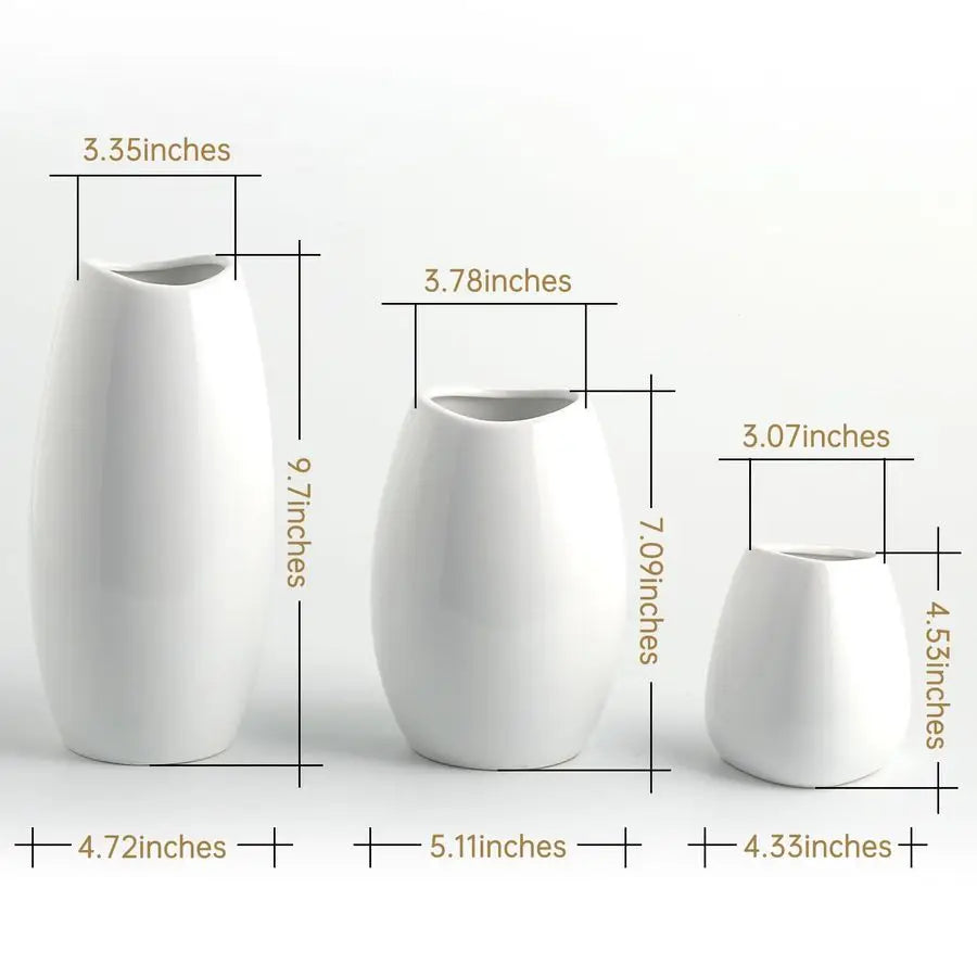 Ceramic Vase Set of 3 White Flower Vase for Home Decor, Modern Decorative Vases for Flowers Ideal Shelf Decor Table Living Room