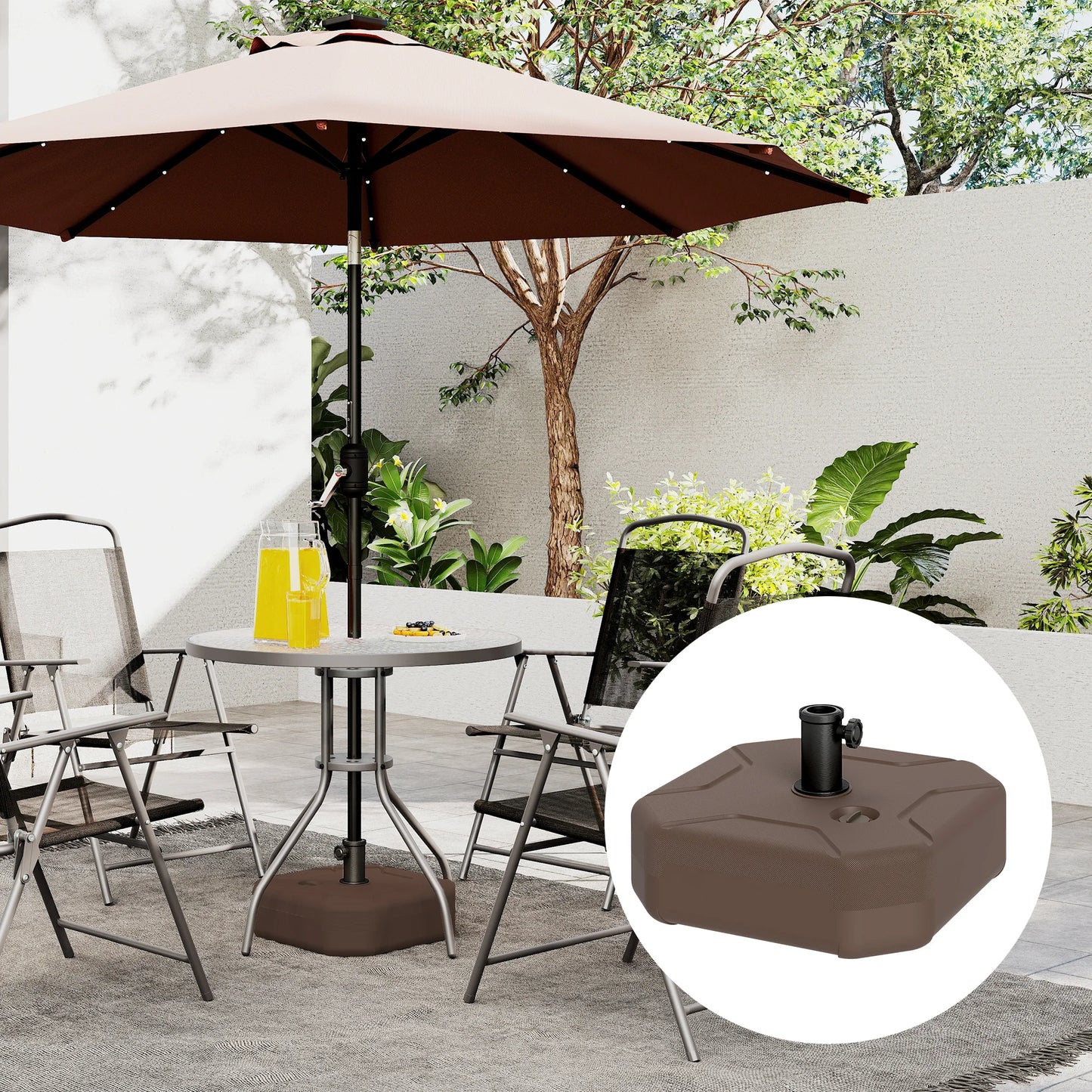 Heavy Duty Outdoor Umbrella Stand Base, Sand/Water Filled Umbrella Base, Brown