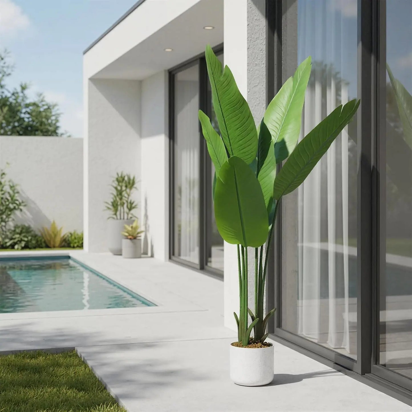 Artificial Banana Tree in Pot,115cm Artificial Bird of Paradise Plant, Faux Palm Tree, Faux Floor Plants Tropical Tree for Porch