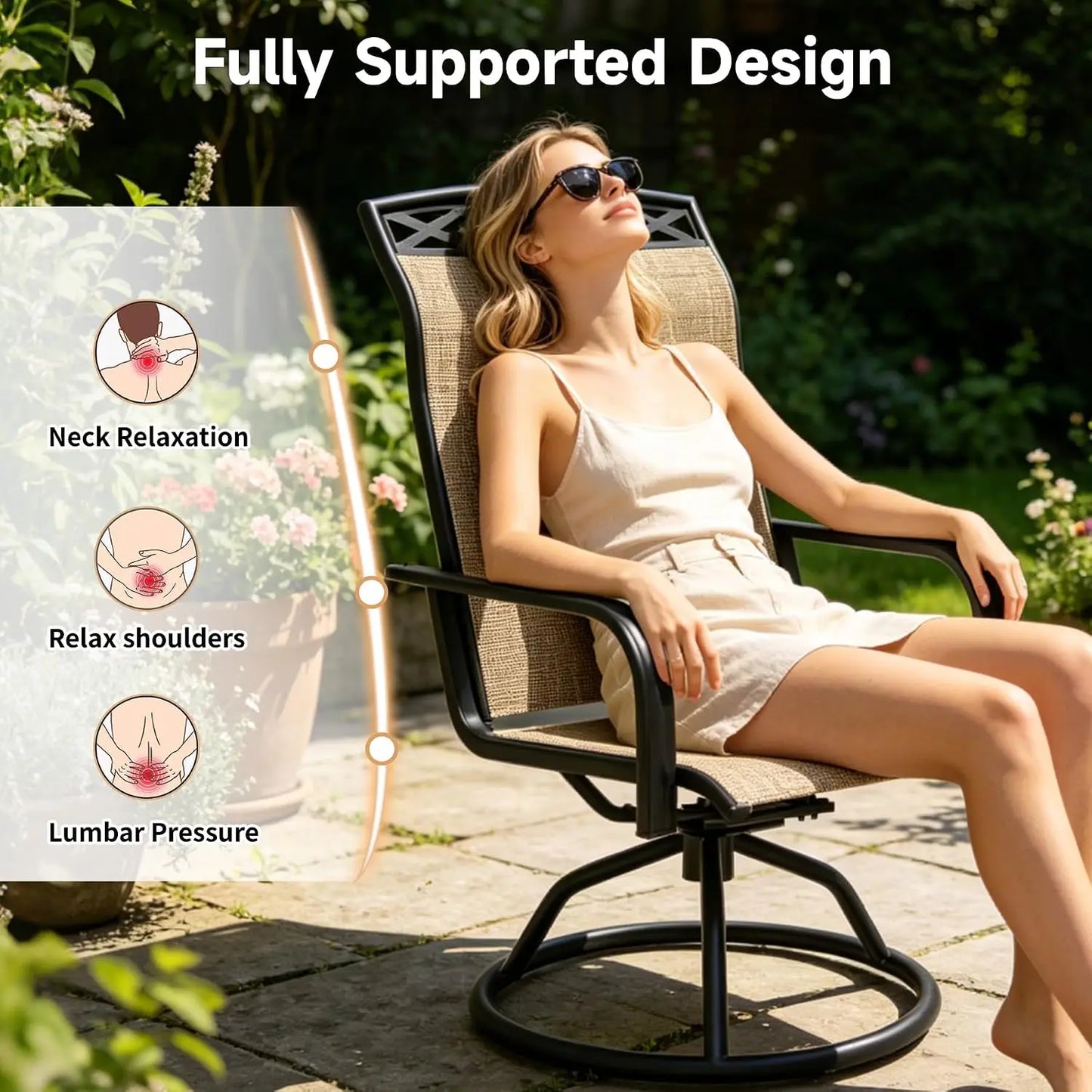 Patio Swivel Chair Set of 2, Outdoor Swivel Rocker Dining Chairs Set of 2, High Back Swivel Dining Chairs，