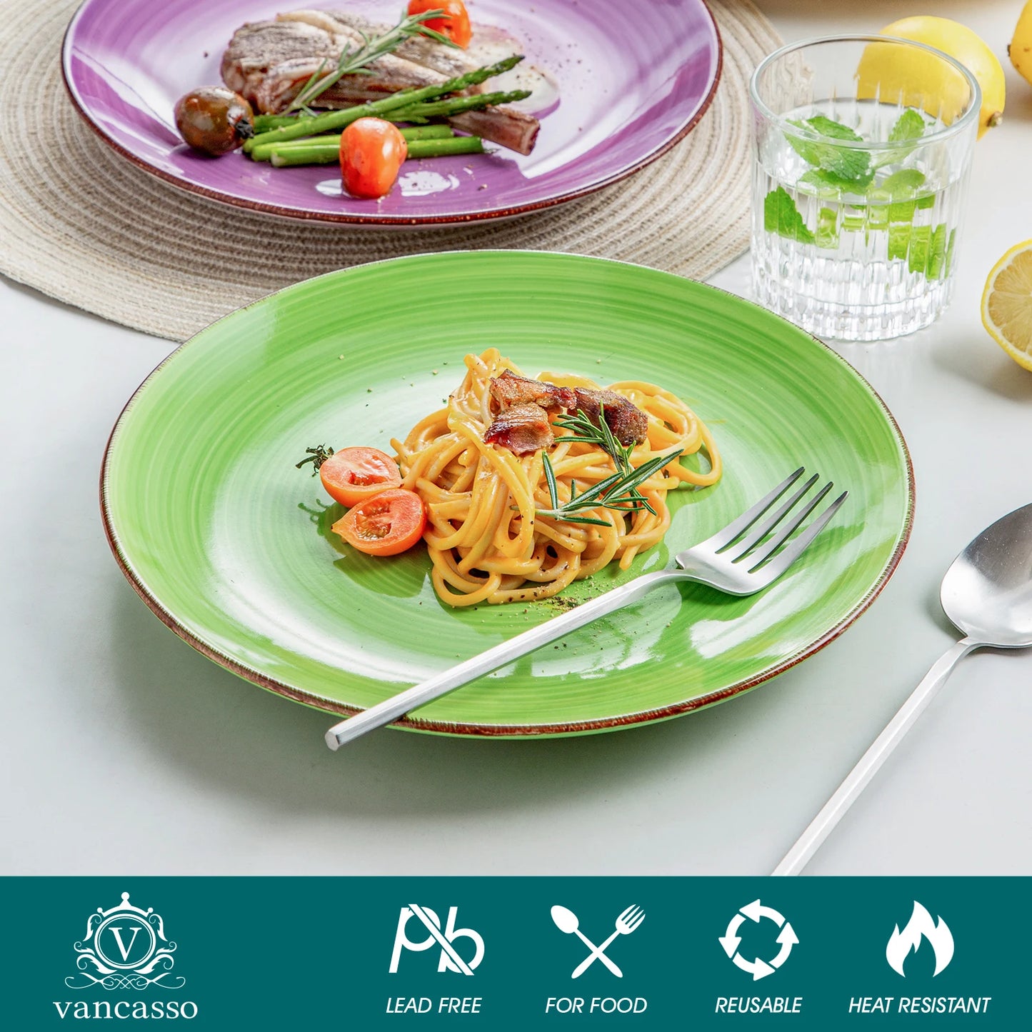 vancasso 6/12 Piece Multicolour 10.4 inch Dinner Plate Set Handpainted in Rustic Look 26.5cm Serving Plate for Salad/Cake/Pasta