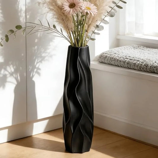 Black Ceramic Floor Vase " Handcrafted Rustic Tall Vase for Dried Flowers and Branches Large Decorative Vase for Livg Room Entr