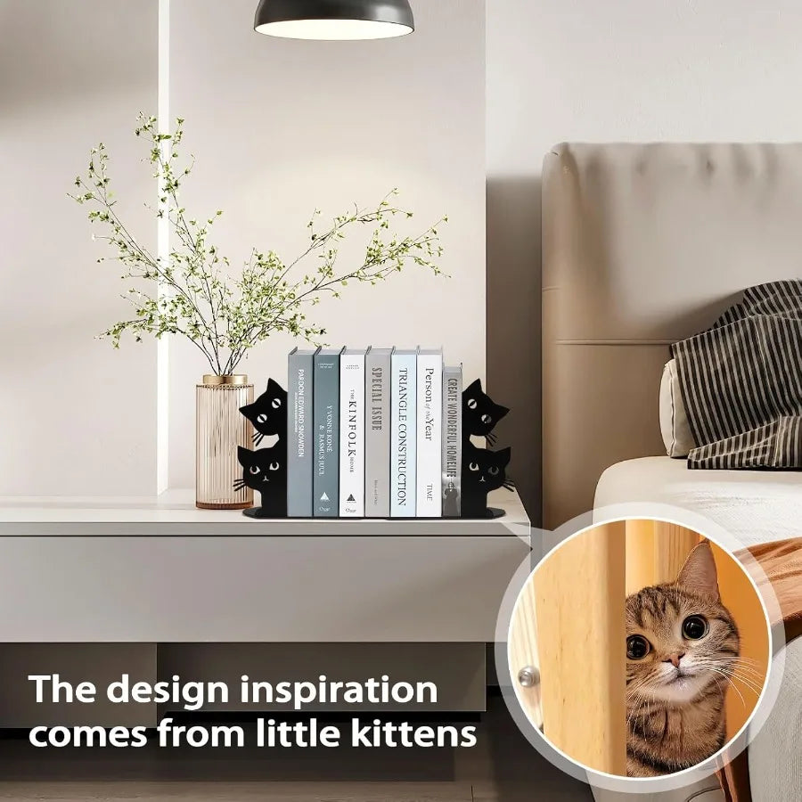 Peeping Cat Bookends for Shelves Decorative Metal Book Ends for Heavy Books Book Stopper for Office Home Cute Desk Bookshelf De