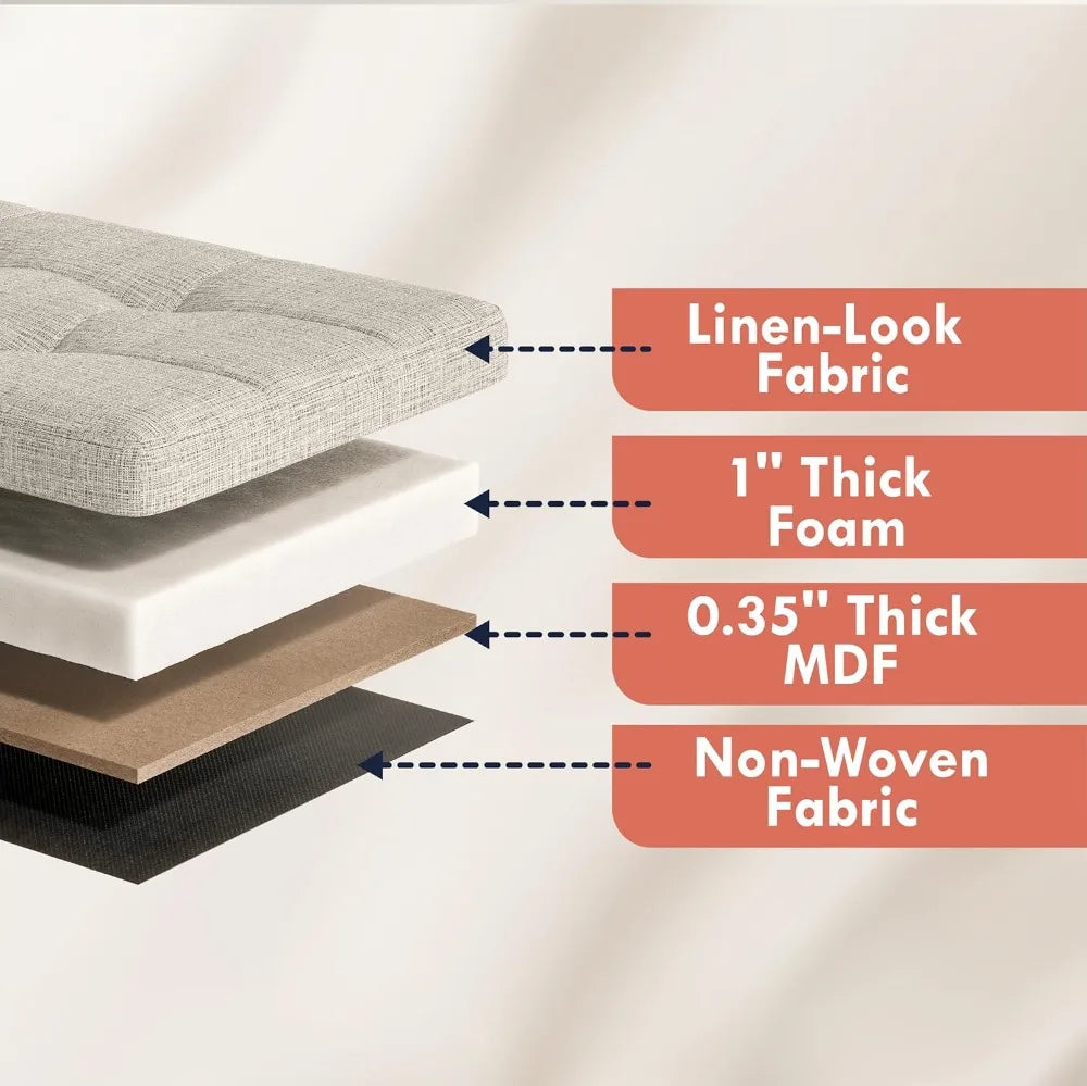 40 Inch Foldable Storage Ottoman Bench with 3 Drawers, Tufted Linen Fabric, Large Foot Rest Stool for Living Room Bedroom