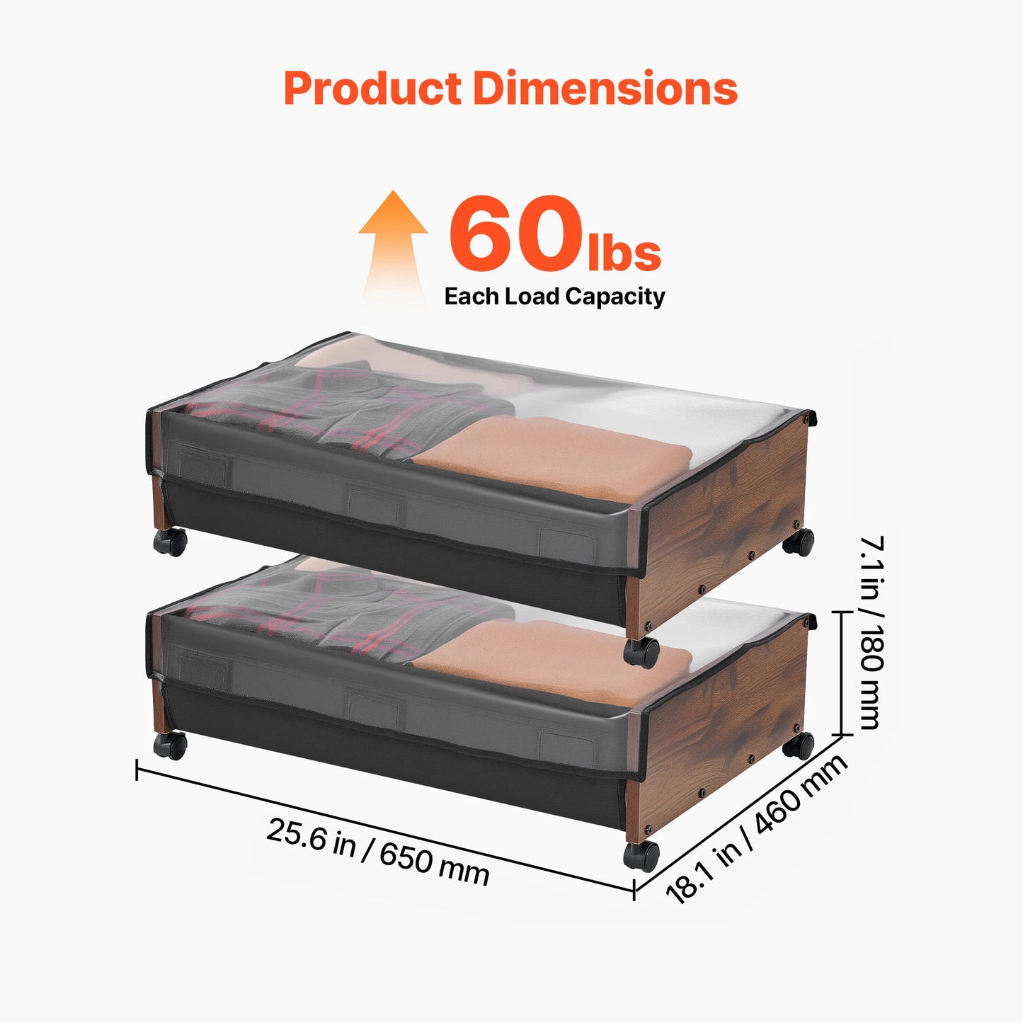 SucceBuy Under Bed Storage Underbed Shoes Organizer with Wheels/Clear Lids Under the Bed Storage Bins for Clothes Shoes Blankets