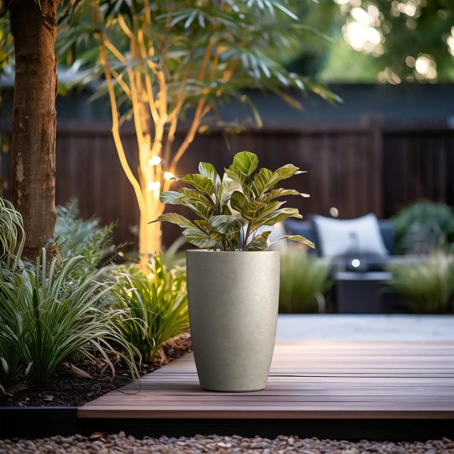 18.1" Tall Round Concrete Planter with Drainage Hole & Rubber Plug for Indoor Outdoor Modern Home Garden Decor