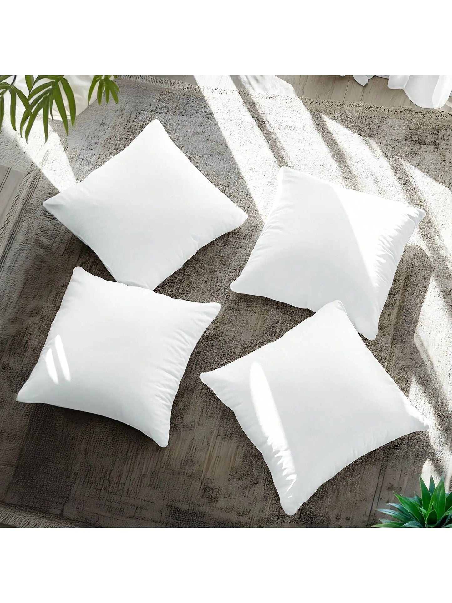 Pack Of 4 White Square Throw Pillows – Lux Decor Couch Pillow, Soft Polyester Fabric, Plush Texture, Ideal For Bed & Couch, Add